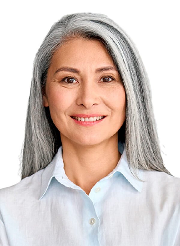 a woman with a blue shirt