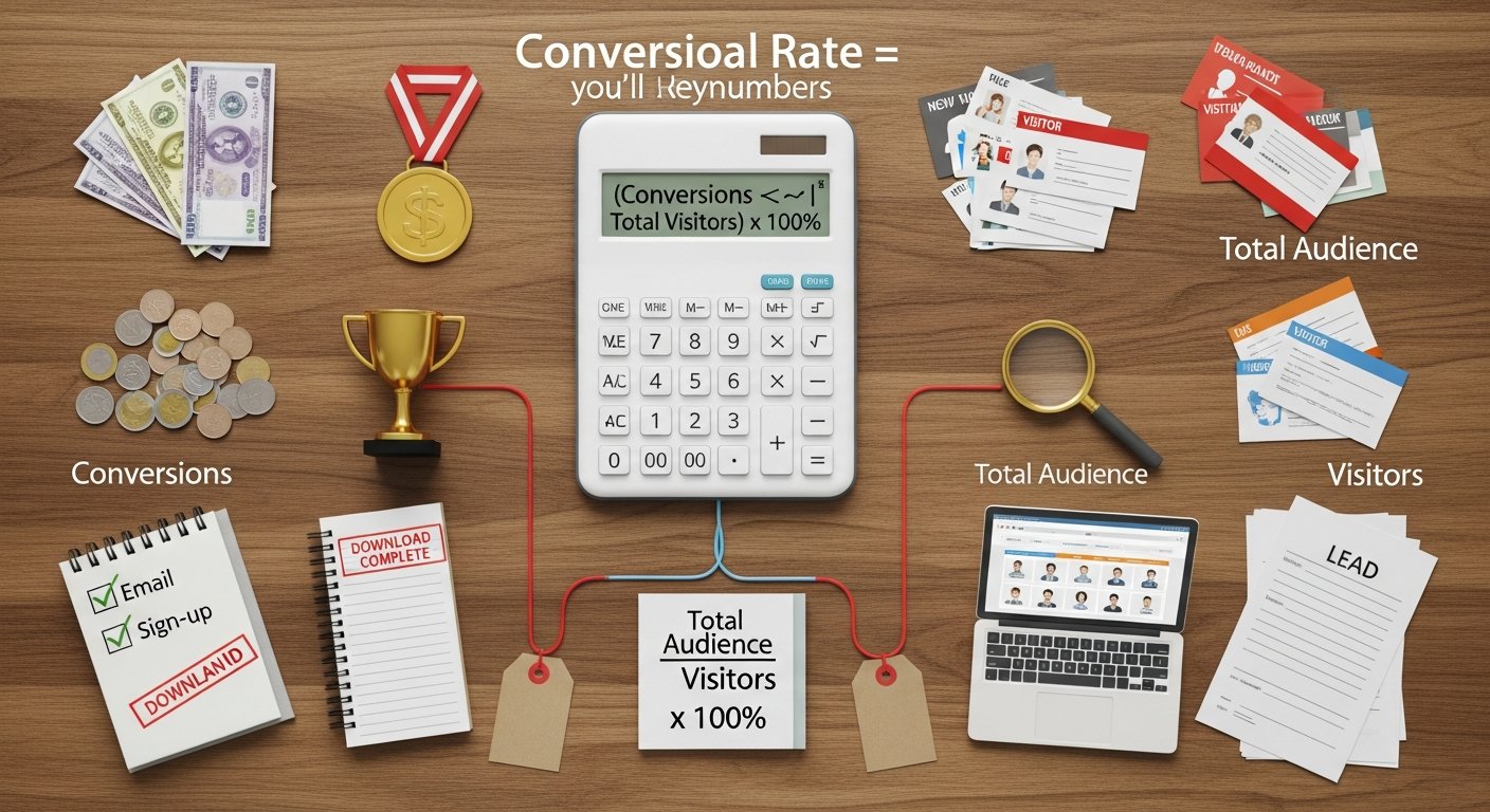 Illustration showing how to calculate e-commerce conversion rate for digital marketing and online business