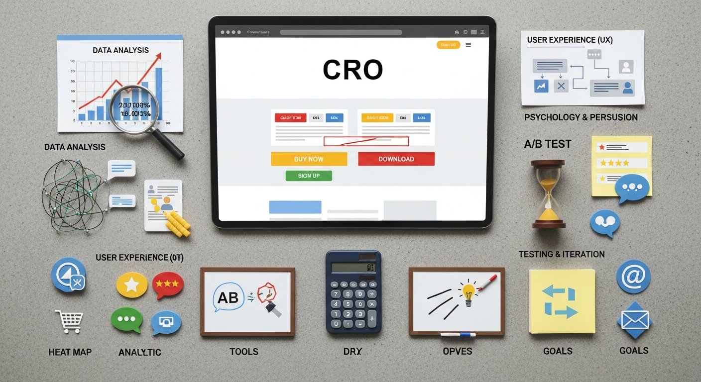 Featured illustration of conversion rate optimization for e-commerce strategy and digital marketing