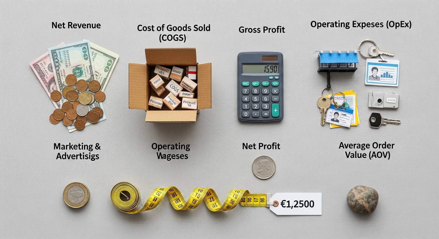 Featured illustration of e-commerce financial metrics dashboard for e-commerce strategy & digital marketing